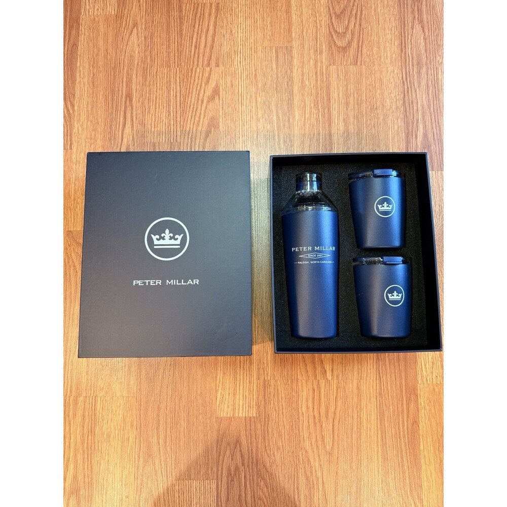Peter Millar Navy Blue Cocktail Shaker and Tumbler Set NEW